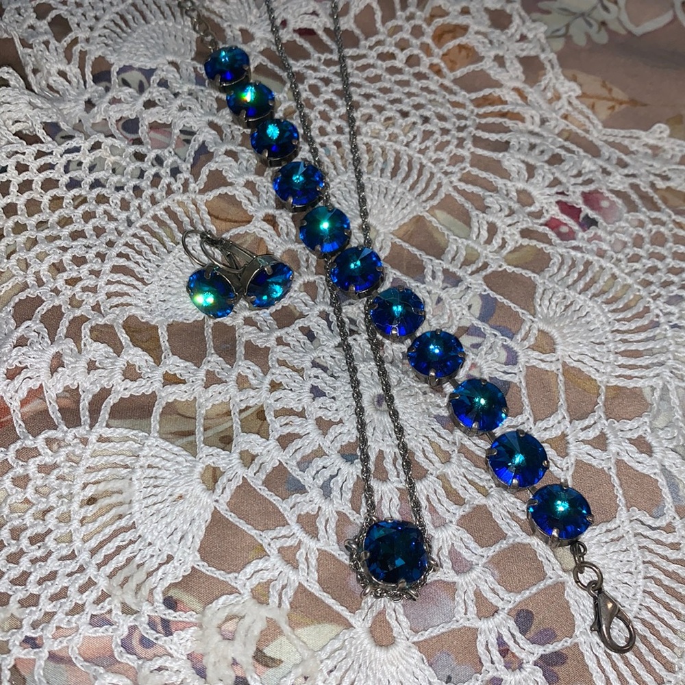 Royal Blue CZ Necklace Bracelet Earrings Set 💙